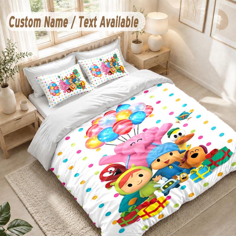Pocoyó cartoon Bedding Set, 1 Duvet Cover & 2 Pillowcases Soft Comfortable Bedroom Home Textile Decor