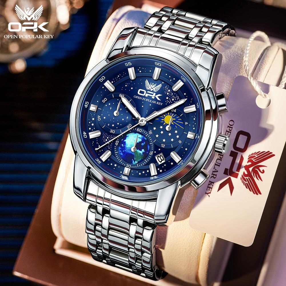 OPK Brand Steel Belt Dual Calendar Men's Quartz Watch 8142