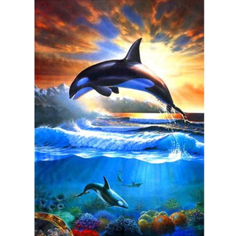 5D Diamond Painting Diy Round Diamond Full Diamond Living Room Bedroom Children'S Underwater World Dolphin Hanging Painting Nordic Wind Bright Diamond