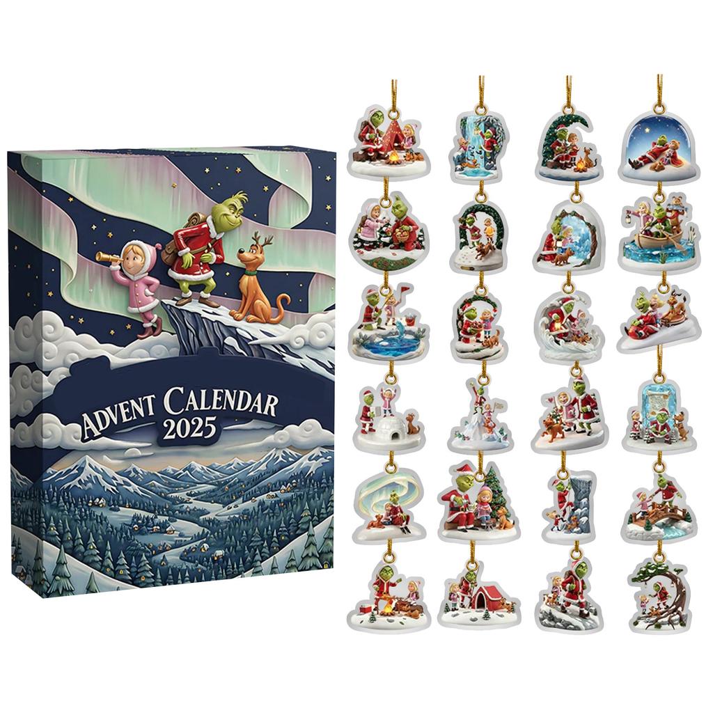 Календарь Адвента 2025, 24 дня Рождественский календарь обратного отсчета с 24 шт. украшений, Ежедневные сюрпризы для отдыха, 2D акриловые украшения Рождественский декор