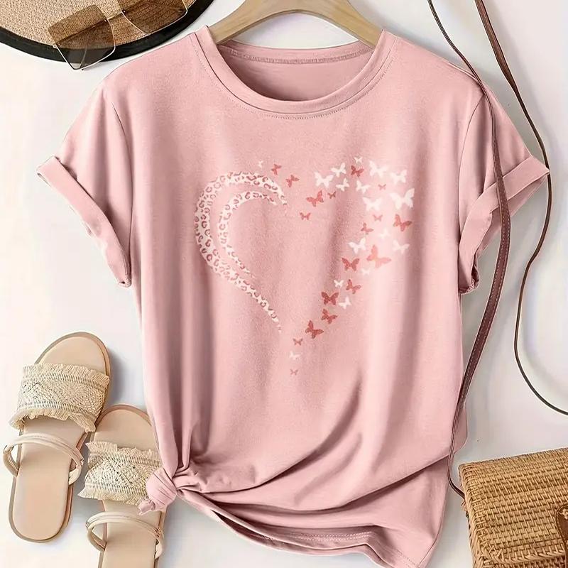 Женская летняя футболка с принтом Love Pattern с коротким рукавом, повседневные топы с принтом