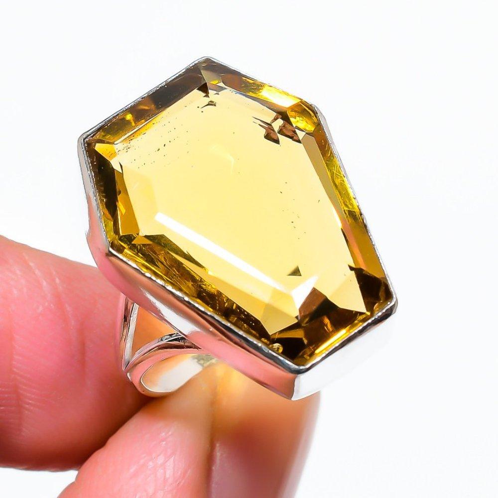 Цитрин Ручной работы Ювелирное изделие из стерлингового серебра 925 пробы Кольцо Размер 7 i6K90