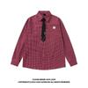 51 Hip-Hop Trendy Brand College Style Tie Plaid Shirt for Men and Women American Style Color-Blocking Vintage Versatile Couple Long-Sleeve Shirt