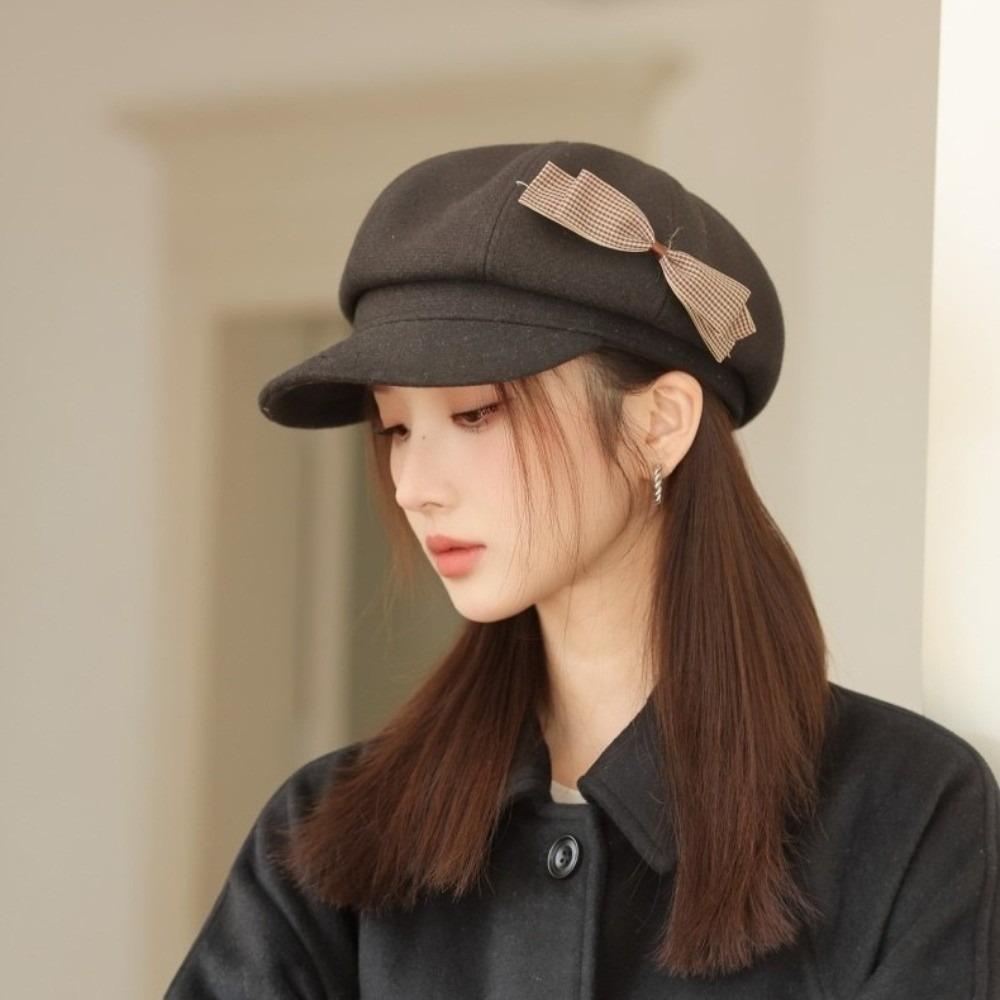 Wool Newsboy Hat Solid Color Octagonal Cap Casual Painter Hat  Female