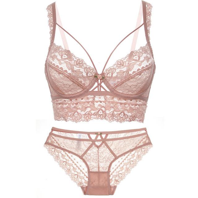 Hot Sale Sexy Ultra-thin Cup Bralette Lace High-end Embroidery Push Up Bra Set Classic Hollow Women Underwear Plus Size Lingerie