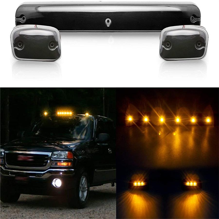 For Chevy GMC 2500HD 3500HD 07+ Full Amber LED Cab Roof Marker Light Assembly 3x