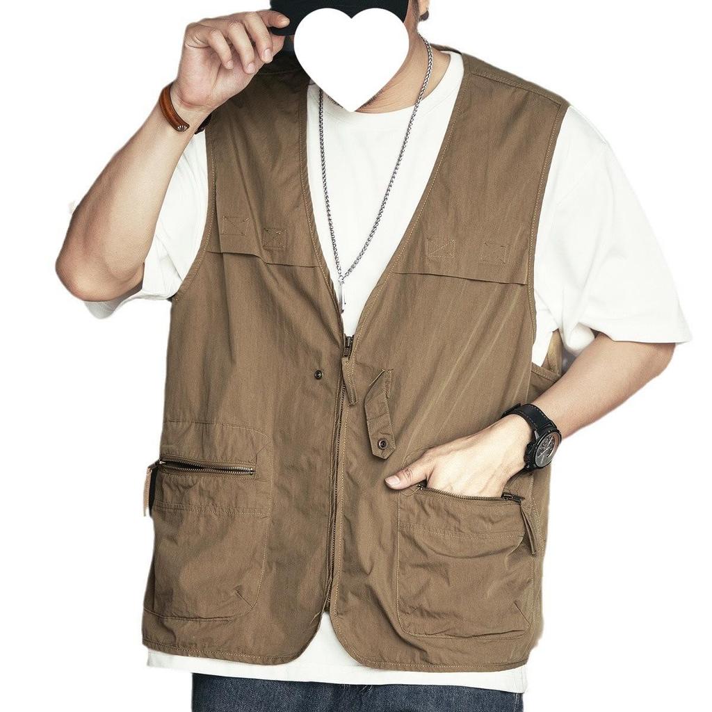 Мужской летний рабочий жилет в корейском стиле: Модная куртка без рукавов с несколькими карманами для рыбалки на открытом воздухе