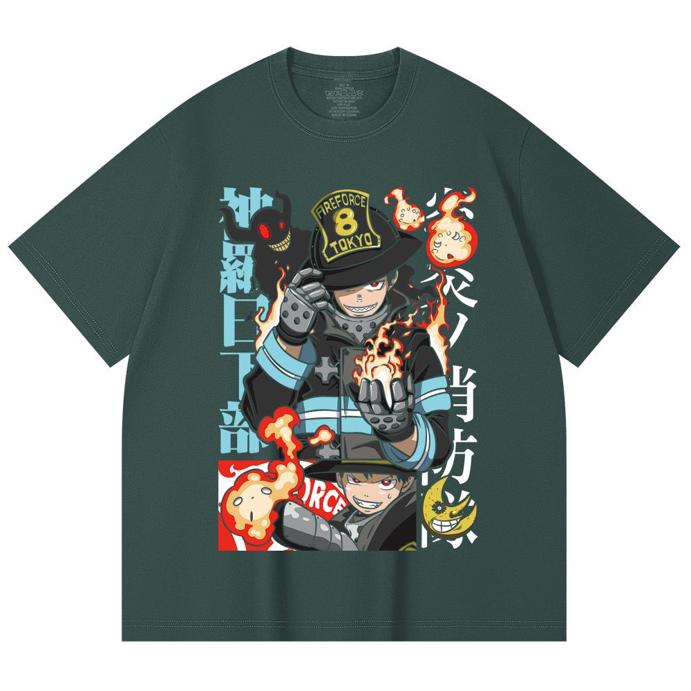 230 г/м² 100% хлопок Fire Force V2 Принт Унисекс Тяжелая хлопковая футболка