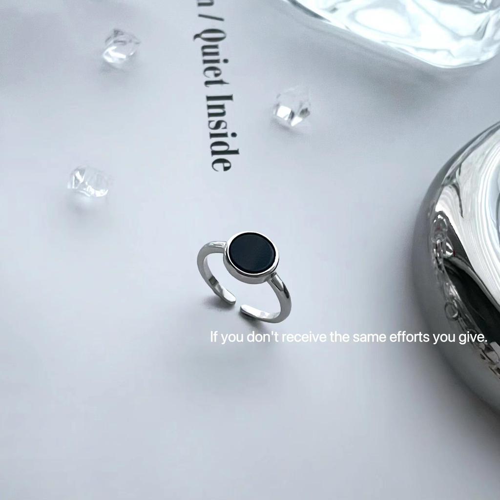 Минималистичное черное кольцо-незамкнутый круг из стерлингового серебра S925 - Модное кольцо на палец в корейском стиле