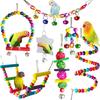 7pcs Pack Wood Parrot Toys Bird Toy Cage Bird Accessories Swing Suspension Bridge Ball Cage Bells Pet Supplies Set