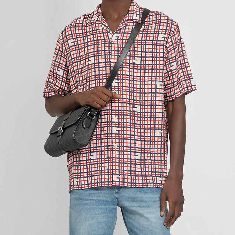 Gucci Interlocking Double G Logo Monogram Canvas And Leather Messenger Bag Men bags Black 745679-92TCN-1000
