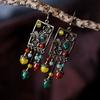 Ethnic Earrings for Women Long Dangle Earrings Stone Beads Drop Vintage Flower Green Earrings Fashion Jewelry