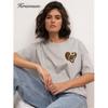 Hirsionsan Simple Loose Cotton T Shirts Women Summer Oversized O-neck Short Sleeve Tees Female Korean Soft 3D Heart Printed Tops
