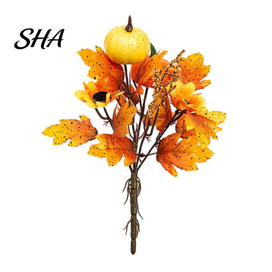 Durable Fabric Fall Flowers Artificial Bouquet with Pumpkins Maple Leaves Wheat Berries, Autumn Berry Decoration Home Decor for Thanksgiving