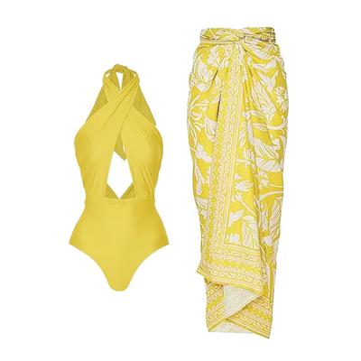 Новый цельный двухсекционный сексуальный купальник женский обтягивающий тонкий шифон юбка купальник комплект