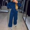 2 Pcs/Set Women Top Pants Suit Round Neck Long Sleeves Rhinestone Decor Sweatshirt Elastic Waist Wide Leg Trousers Daily Wear Sport Outfit Fall Spring