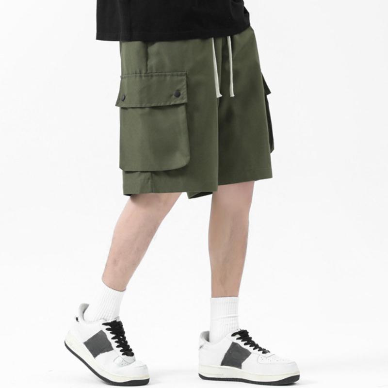 Мужские летние тонкие быстросохнущие однотонные шорты с множеством карманов, мужские свободные японские брюки с пятью точками большого размера
