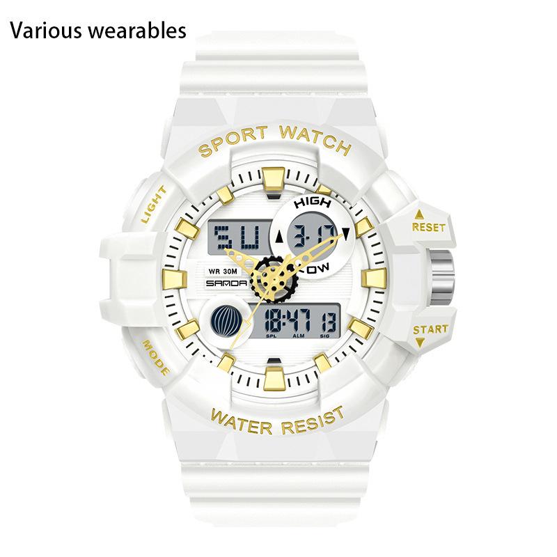 Трендовые спортивные новые цифровые часы модные двойной дисплей большой циферблат светящиеся водонепроницаемые часы унисекс