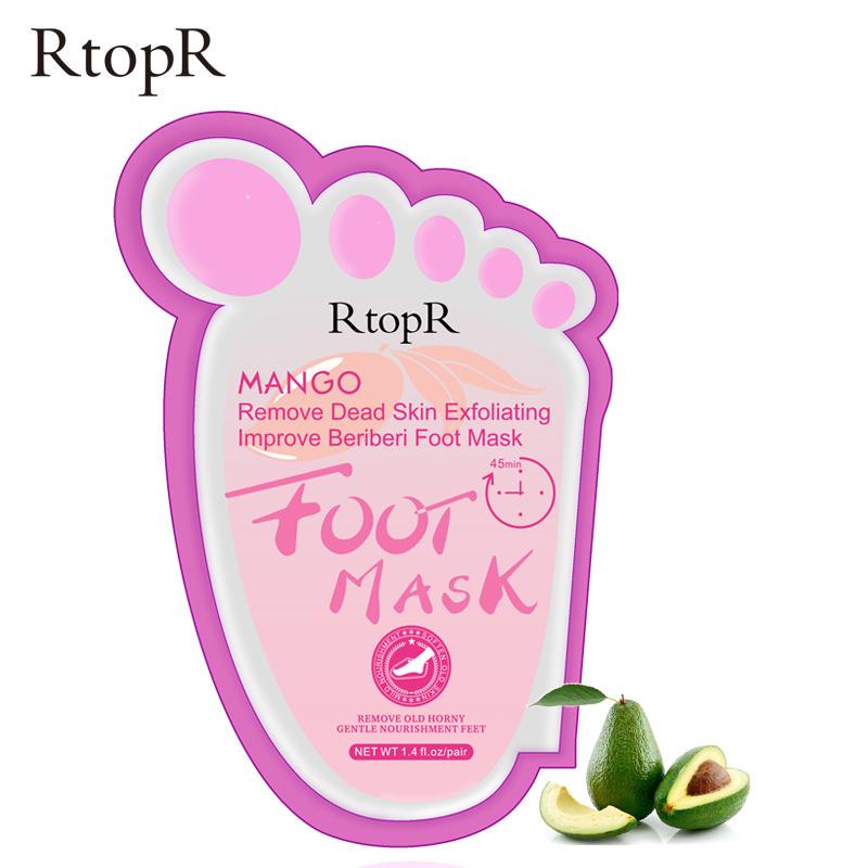RtopR Mango Foot Mask Peel Dead Whitening Moisturizing Exfoliating Renewal Pedicure Remove Dead Skin Heel Socks Peeling Foot Care