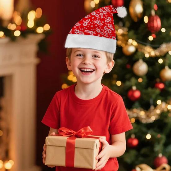 Взрослые Детская Рождественская Шапка Шапка Санта Клауса Цветочный Узор Красно-Белая Рождественская Шапка для Веселого Рождества Новогодней Вечеринки Фестивальный Костюм Аксессуар