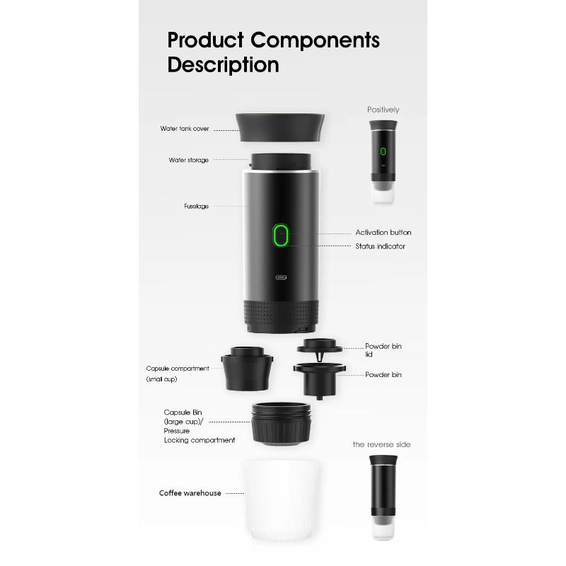 Wireless Electric Portable Espresso Coffee Machine for Car & Home Camping Coffee Maker 3-in-1 Capsule Powder Travel Coffee Maker