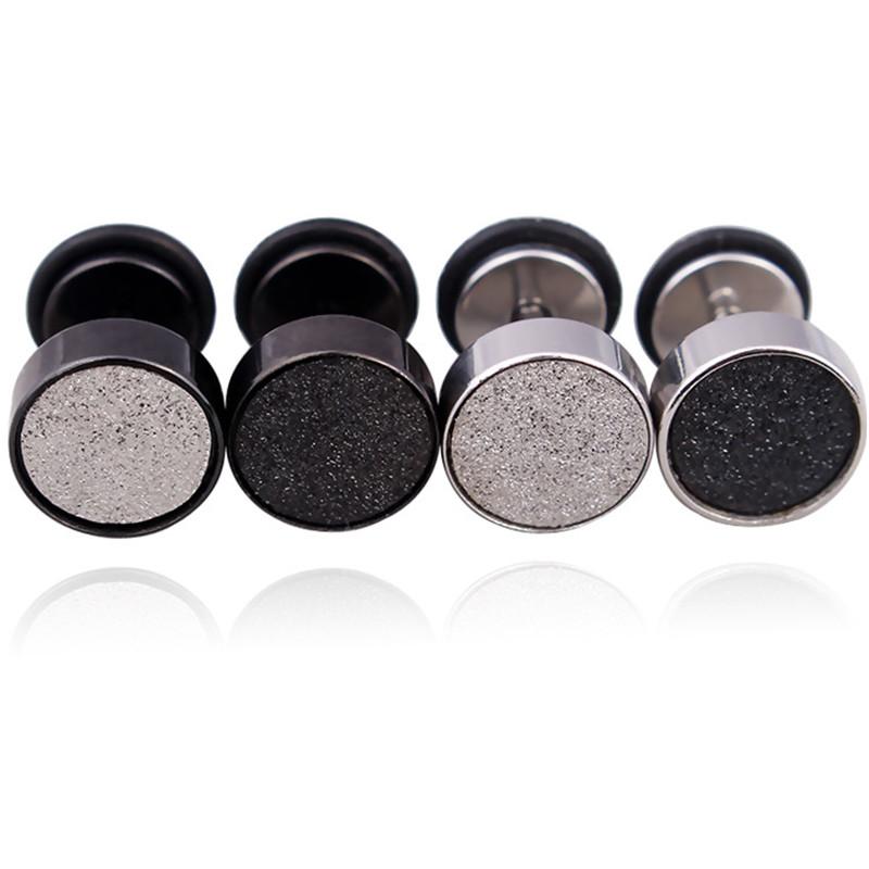 Simple Punk Scrub Stainless Steel Earrings High Grade Round Barbell Style Stud Ear Jewelry Party Gifts For Women Men