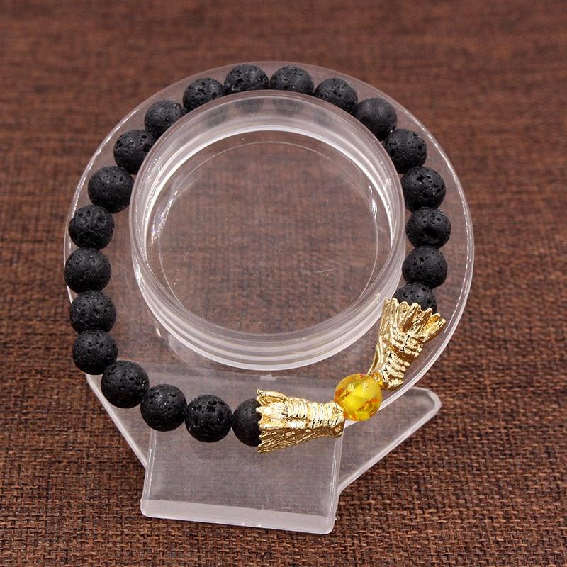 Натуральный черный лавовый и белый говлитовый камень, браслет с бусинами, Pulseira Masculina, мужские ювелирные изделия, браслет из бисера Будды и дракона для женщин