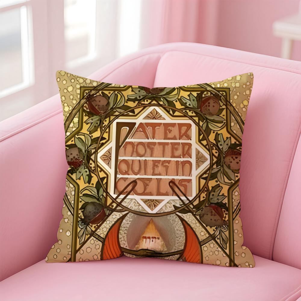 artistic AAlphonse Maria Mucha Cushion Cover Pillow Case Soft Skin Friendly Fabric Comfort Concealed Zipper
