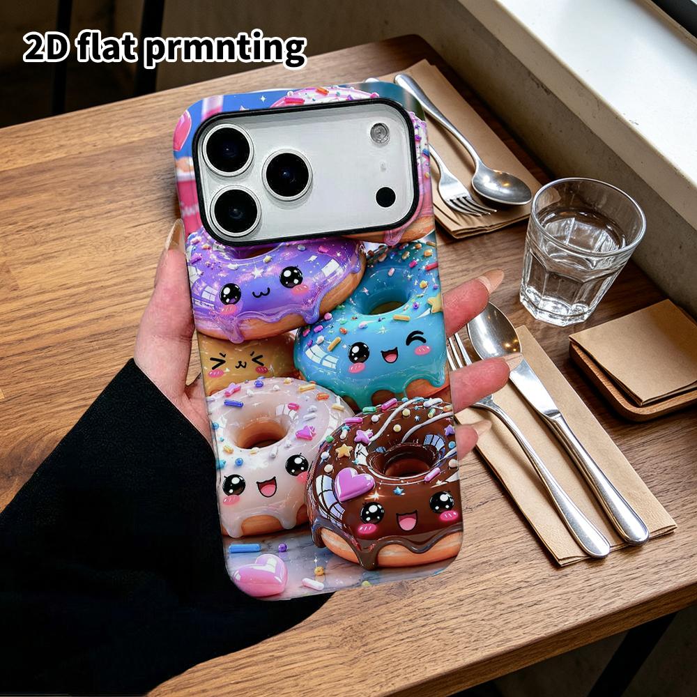 Phone Case: 2D flat, fits iPhone 18 17 16 15 14 13 12Pro protective case, cartoon donut, perfect Christmas and Halloween holiday gift