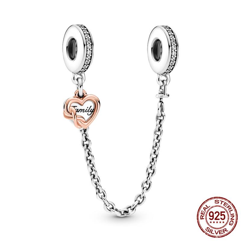 925 Sterling Silver Safety Chain Bead Charms Fit Original Bracelet DIY Attachment Clip Heart Star Jewelry Gift For Women