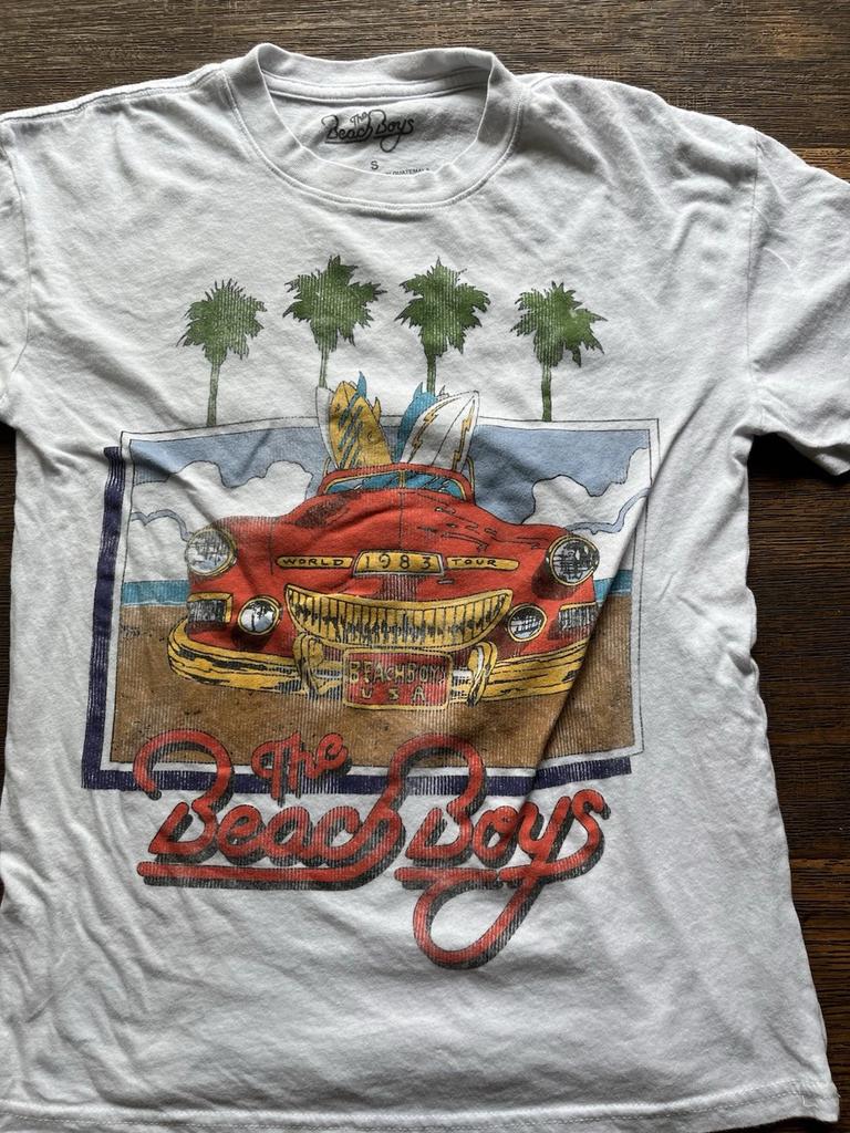 Men's Beach Boys T-Shirt White Logo S 1983 Tour 60s California Girls Hawaii Surf