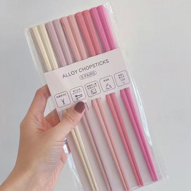 Палочки для еды Macaron Hexagon Alloy, нескользящие палочки для еды, минималистичные разноцветные палочки для еды для обеденного стола, кухонные гаджеты