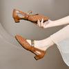 Hollow Sandals Women's Summer New Niche Personality Designer Woven Wind Buckle Low Heel Mary Jane Shoes