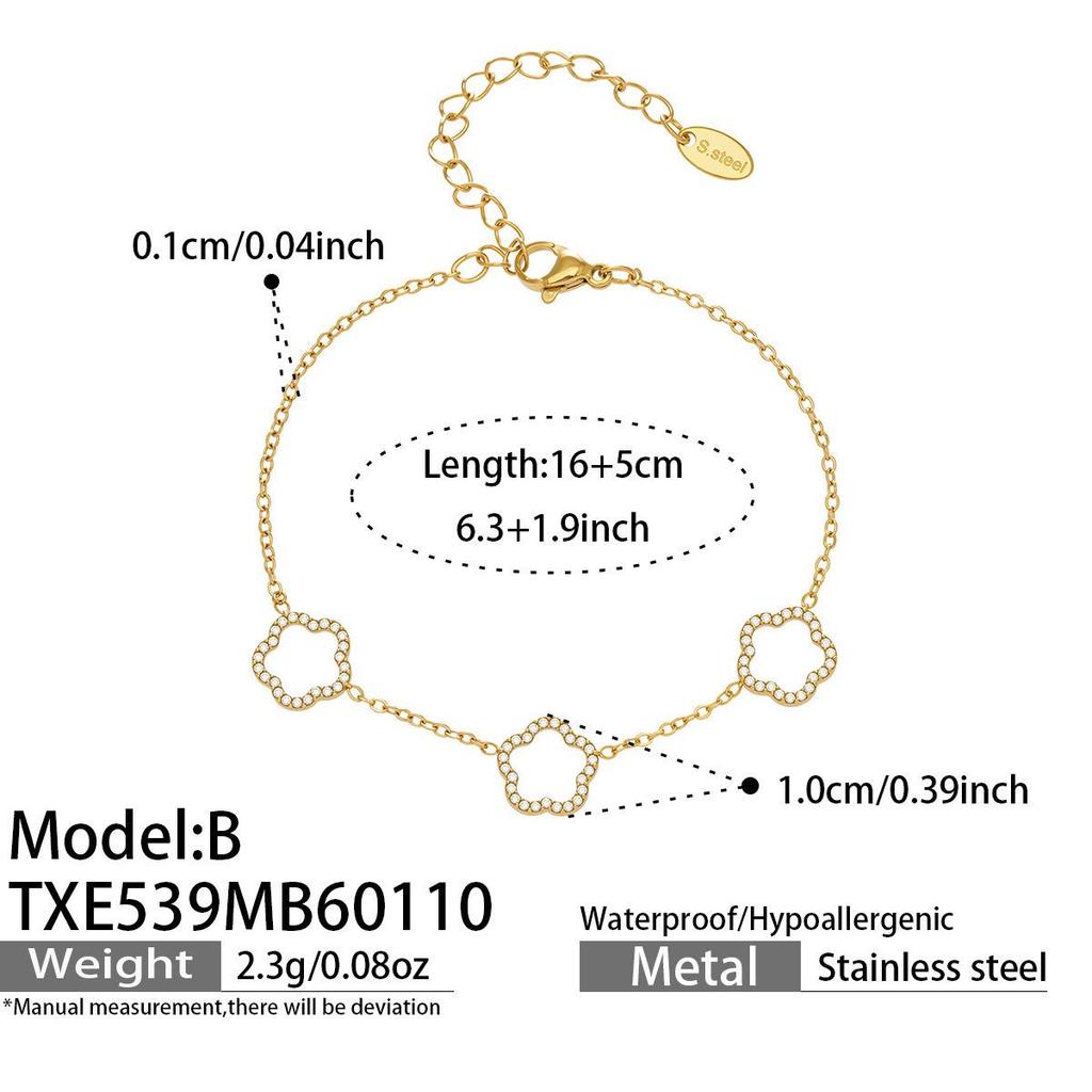 Набор из ожерелья и браслета с цветами из циркония, покрытый 18-каратным золотом, на основе нержавеющей стали, с бусинами из натуральных камней - Украшения в стиле легкой роскоши.