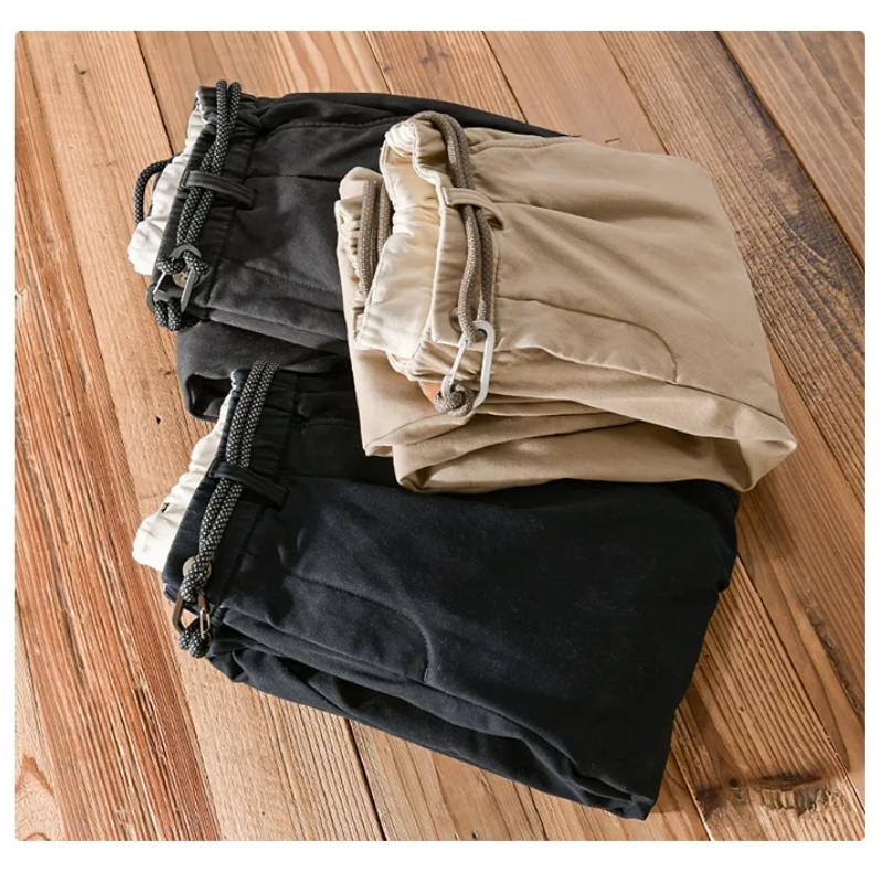 Осенне-зимние модные мужские брюки, повседневные брюки-карго, флисовые толстые теплые брюки с эластичной резинкой на талии и молодежным поясом