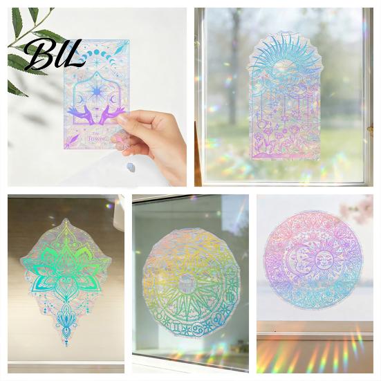Reusable Window Decal Rainbow Suncatcher Cling, Colorful Prismatic Flowers Anti-Collision Sticker, Non-damaging Sticker Static Glass Door for