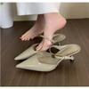Women Pointed Toe Slippers Mid Heels Fashion Elegant Mules Shoes Summer Dress Sexy Sandals Trend Brand Women’s Pumps Slingbacks