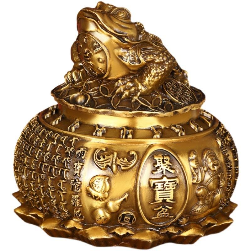 Treasure Bowl Ornament Pure Copper Three-Legged Home Office Shop Desktop Decoration Golden Toad Money Bo