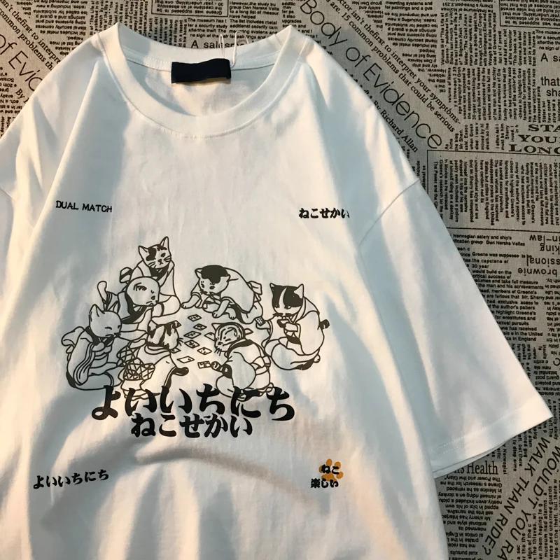 Футболка с короткими рукавами в стиле ретро, как в новом году, с принтом в американском стиле, в уличном стиле для мужчин и женщин, свободная, с коротким рукавом