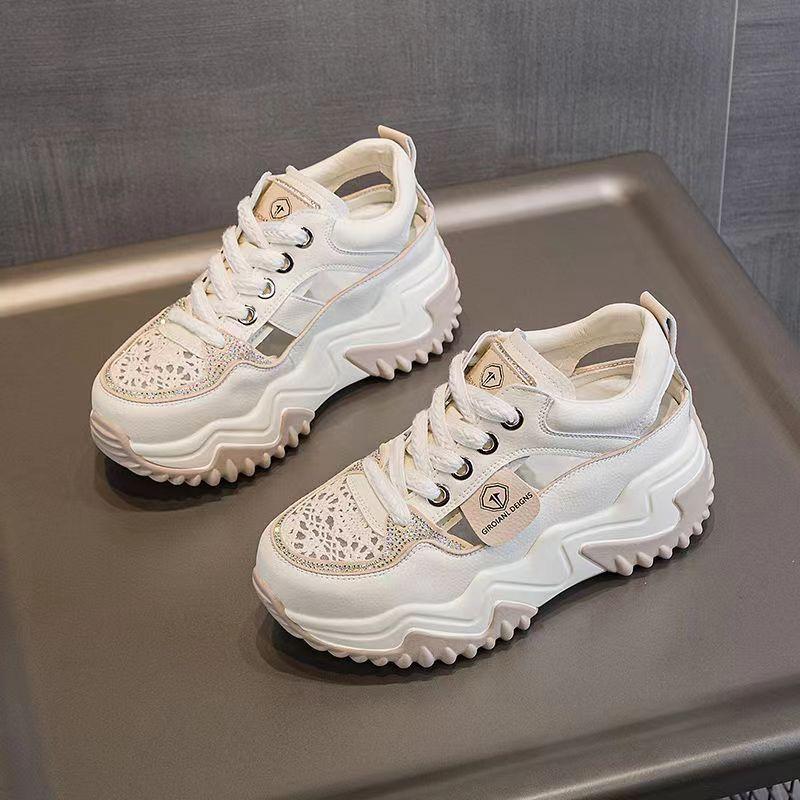 Туфли для папы со стразами, женские, с толстой подошвой, новинка 2025 года, для увеличения роста, повседневные спортивные белые туфли