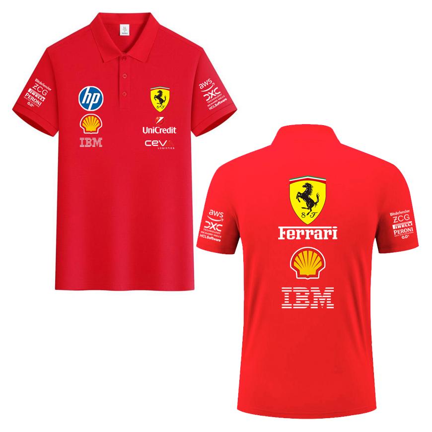 Женская поло-рубашка Ferrari F1 Racing Классический принт с логотипами спонсоров С коротким рукавом С воротником Топ для автоспорта