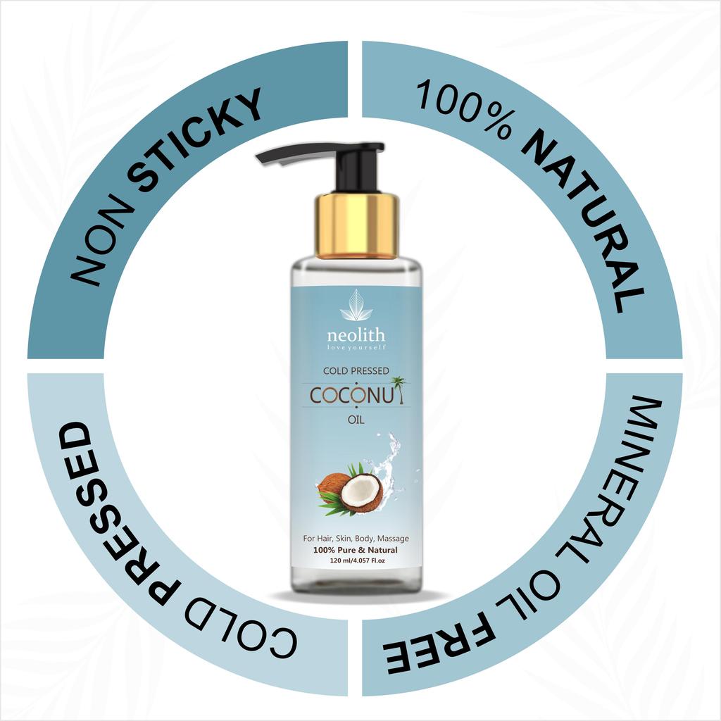 Neolith 100% чистое, натуральное кокосовое масло холодного отжима || Для сухих и вьющихся волос, сухой кожи головы, кожи и тела || 120 МЛ