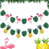 Hawaiian Party Decoration Green Leaf Pineapple Flamingo Banner Tropical Hawaii Theme Banners Happy Hawaiian Birthday Party Decor