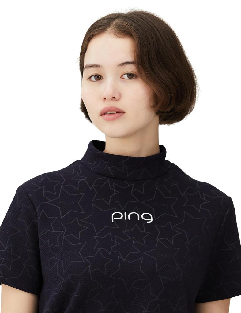 Футболка с коротким рукавом и высоким воротом, 3D-тиснение, гольф M [Pin Apparel] Женская (Защита от УФ-лучей, Жаккард) / / 622-4167206 120_Темно-синий