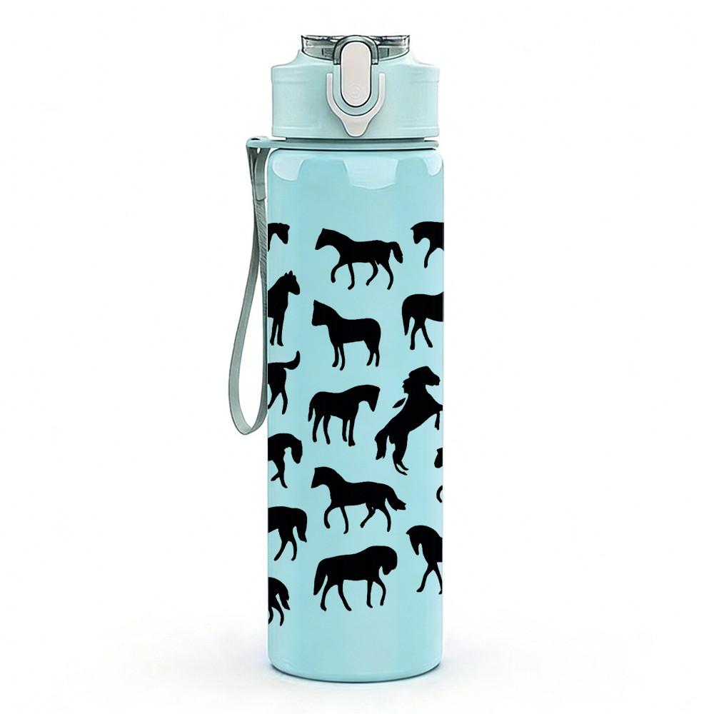 1PC Black Wolf Pack Pattern 750ml Color Plastic Sports Water Bottle Leakproof Flip Straw Lid Suitable for Sports Office Home Use