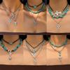 European and American Jewelry Retro Imitation Turquoise Cow Head Collarbone Chain Beaded Necklace Set Ethnic Style Cactus Necklace Decoration