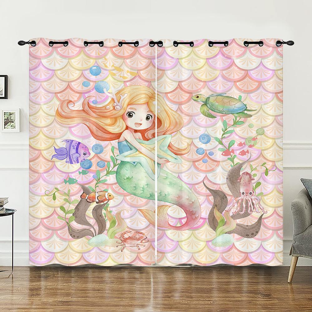 Curtains Fairy Tale Mermaid Childlike Sunshade Digital Printing Curtains Blackout Without Punching