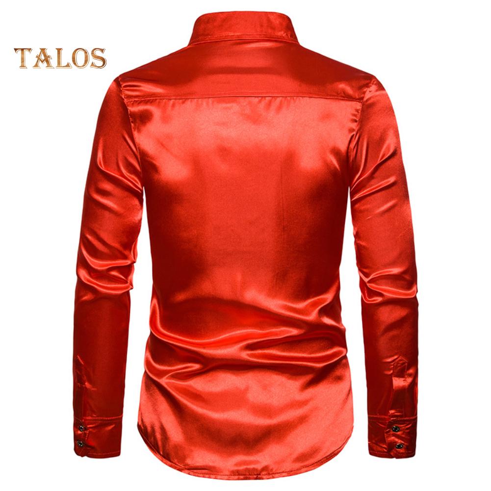 Men Solid Color Long Sleeve Shiny Sequins Buttons Stage Business Nightchlub Shirt