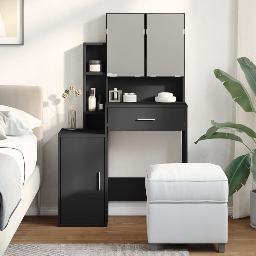 Makeup Table with Cabinet Black 80 x 35 x 132 cm