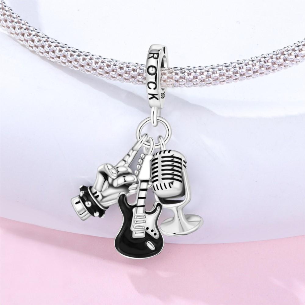 925 Silver Music Rock Pendants Bracelet Charms DIY Jewelry Party Beads Exquisite Festival Gifts Accessories for Women Men